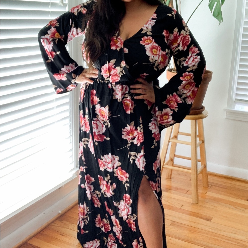 F21 Maxi Floral Dress with Bell Sleeves